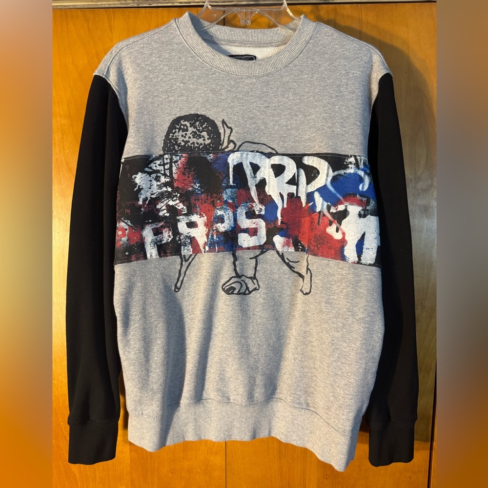 PRPS Gray and Black Graphic Crewneck Sweater